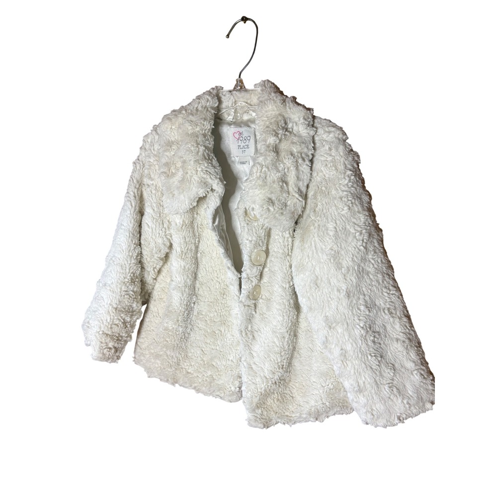 The Childrens Place Girls Ivory Faux Fur Sherpa Coat Jacket Off White 3T